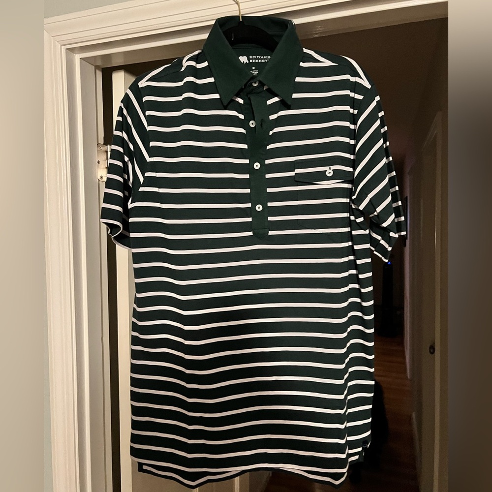 Onward reserve racquet club old school polo green and white striped